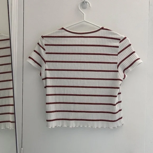 Striped Ribbed Lettuce Edge Tee - Picture 3 of 3